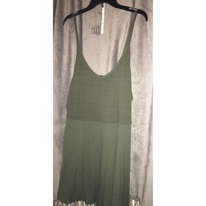 Army Green Ribbed Tank Top Skater Dress